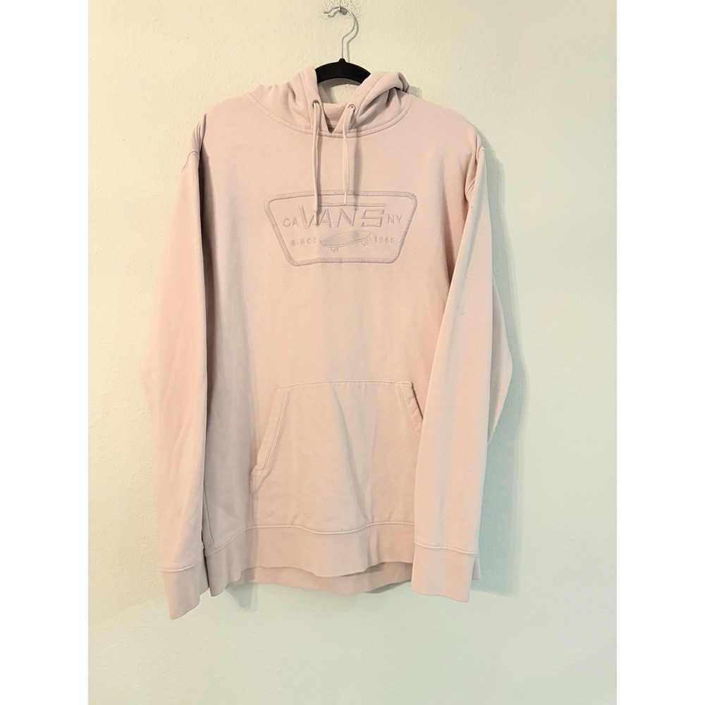 Vans Mens Hoodie Embroidered Cream Ivory Fleece Pullover Sweatshirt Large